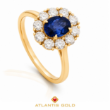 Inel Azure - Safir & Diamante de laborator, Aur galben 14K