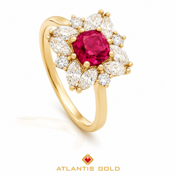 Inel Rosa - Rubin & Diamante de laborator, Aur galben 14K