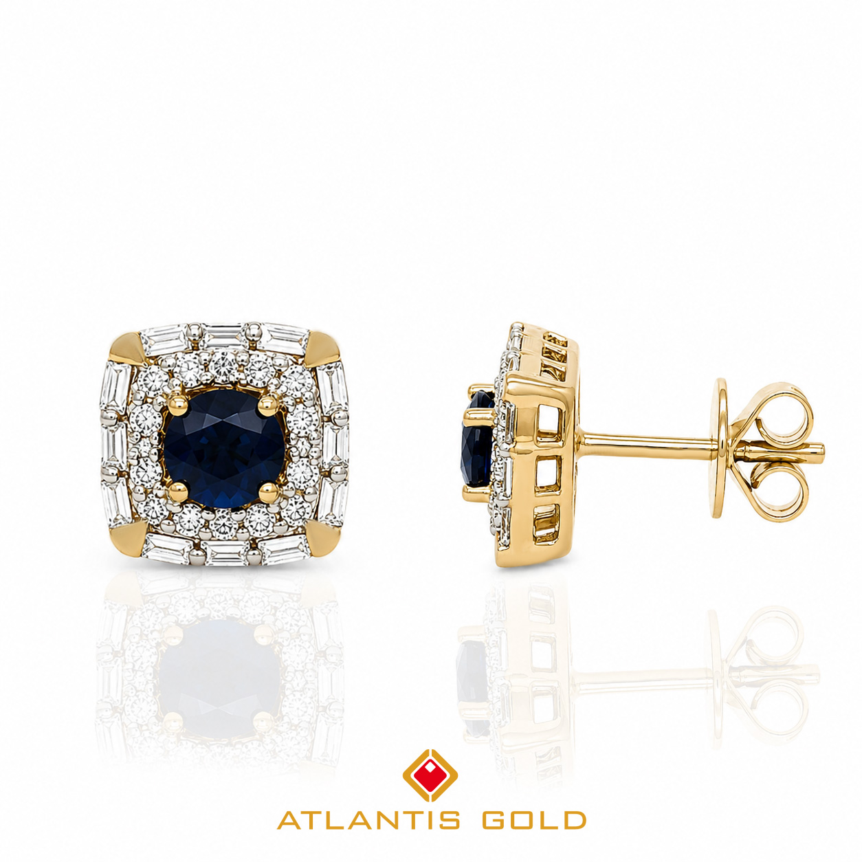 Cercei cu Safire și Diamante Serena din aur galben de 14K