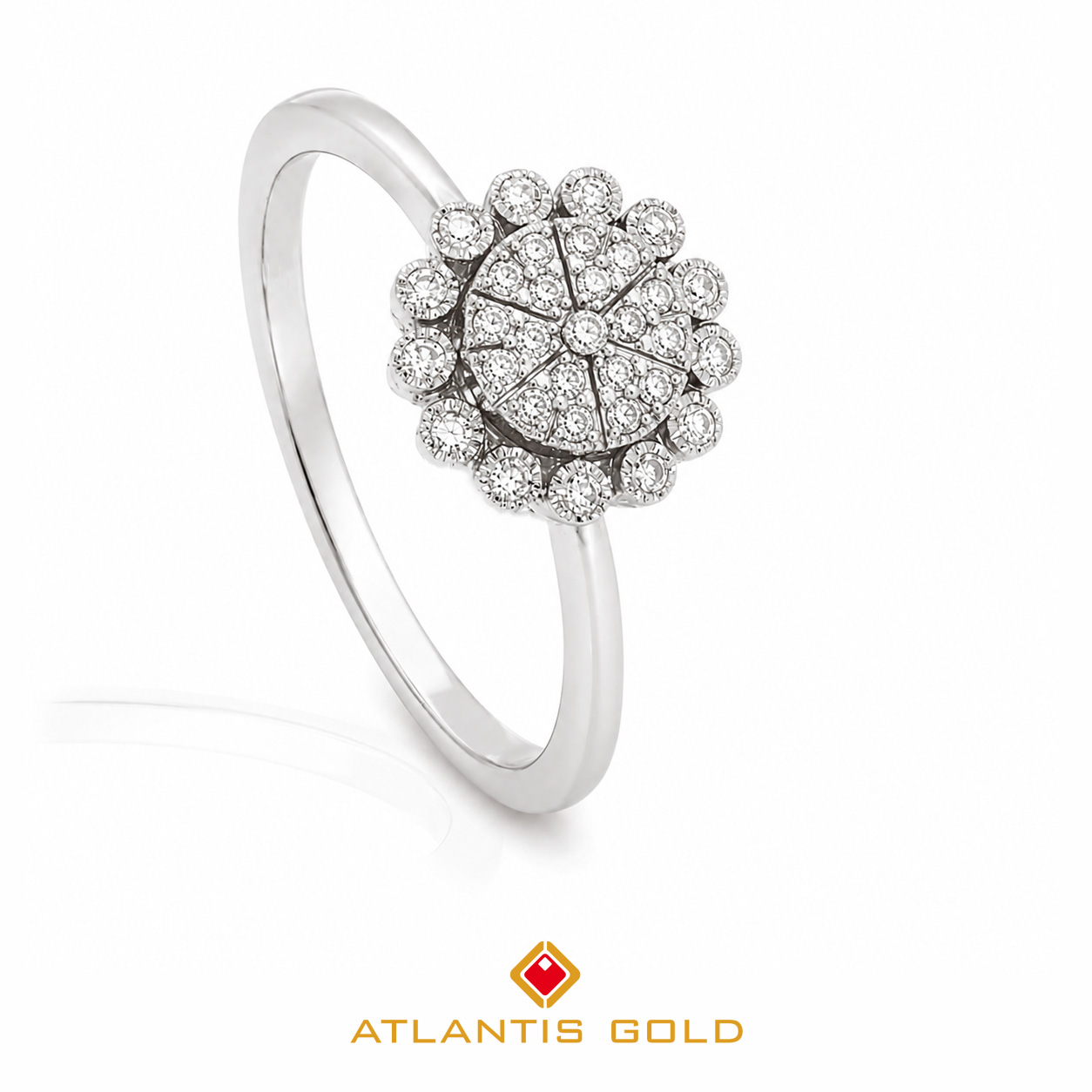 Inel Flora - Diamante, Aur alb 14K