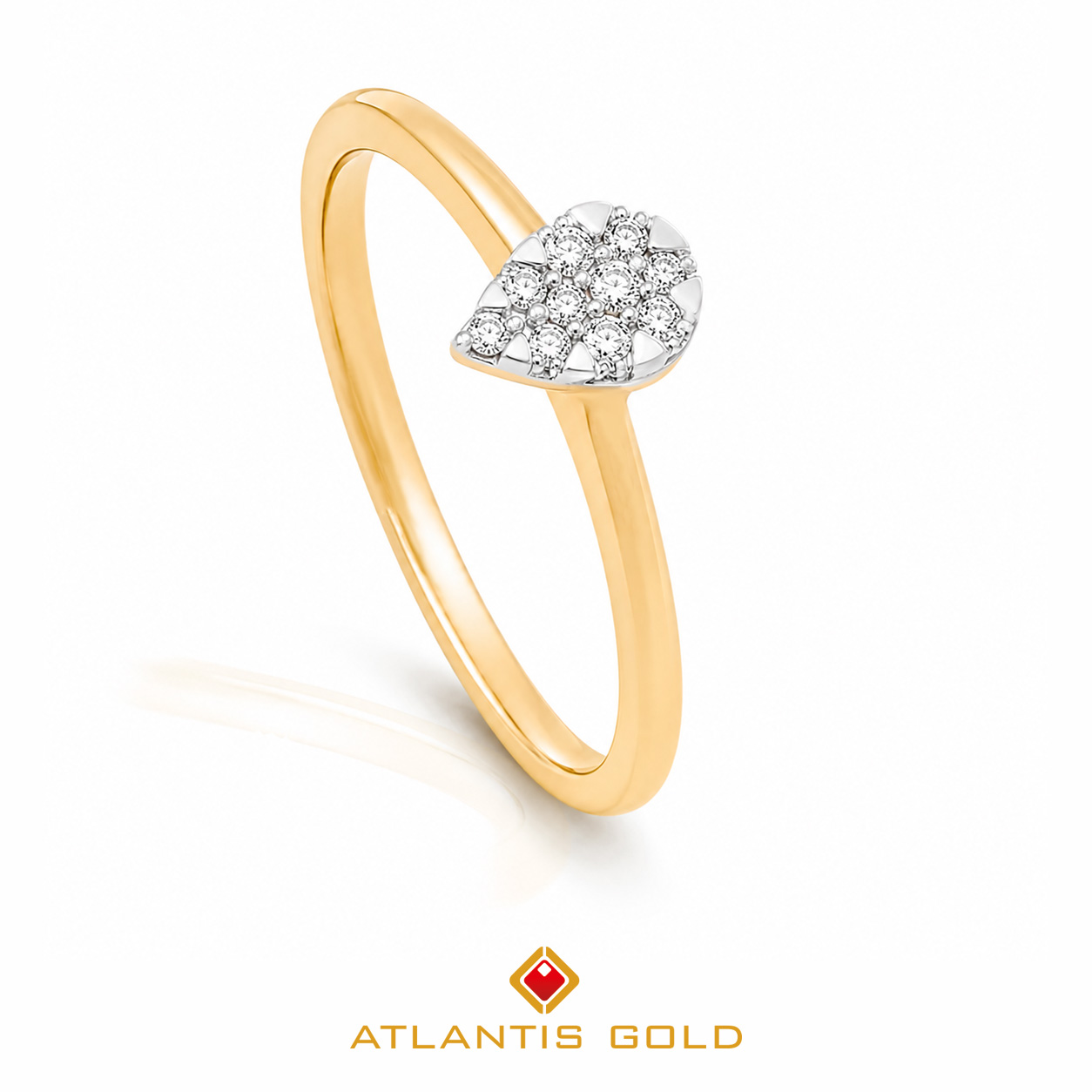 Inel Teardrop - Diamante, Aur galben & alb 14K