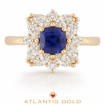 Inel cu safir si diamante de laborator Seraphina din aur de 14k