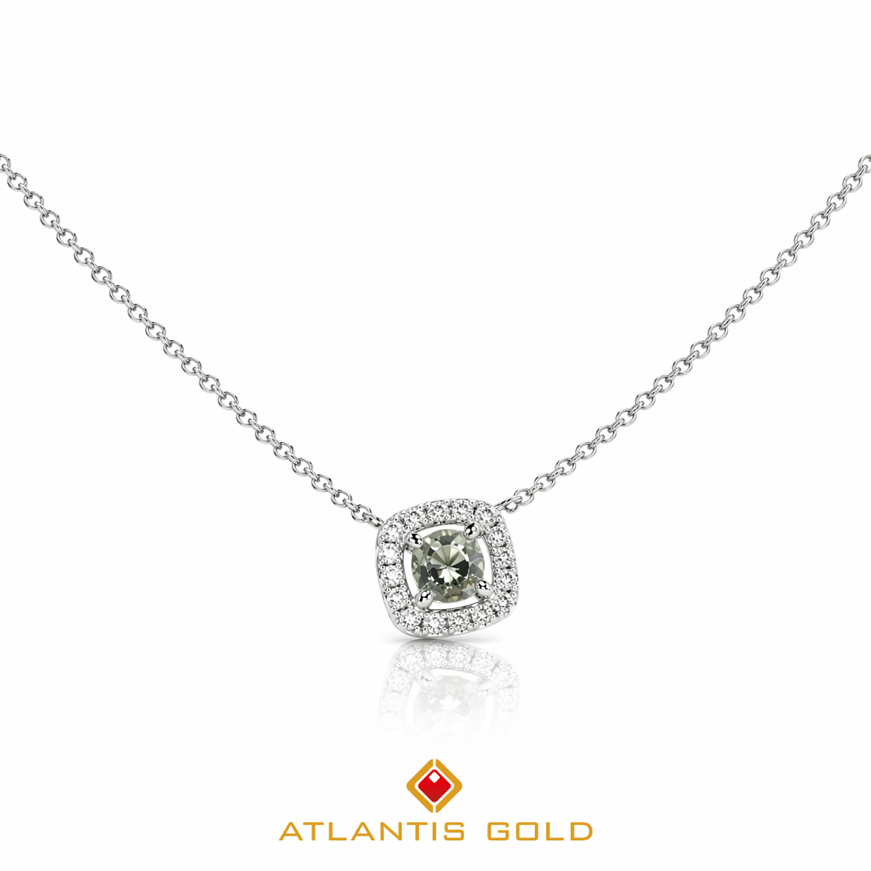 Colier cu safir si diamante Zyra din aur alb de 18K