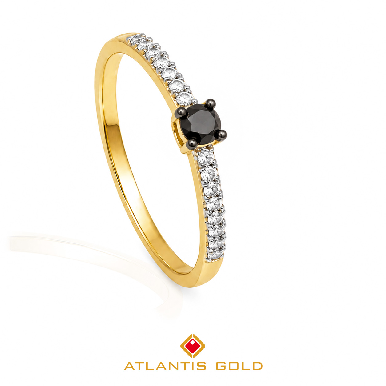 Inel Noir - Diamant negru & Diamante, Aur galben 18K